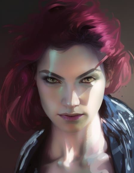 Pink-Haired Woman Portrait in Hyperdetailed Digital Art Styl...