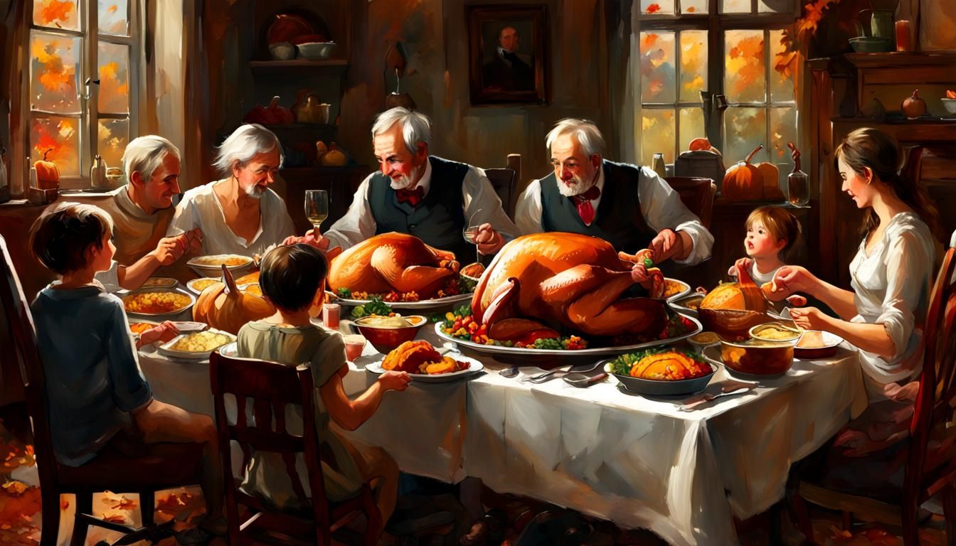 Thanksgiving Feast: An Oil Painting of Family Togetherness