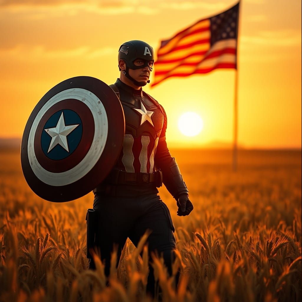 Captain America in Golden Field, Cinematic Film Still