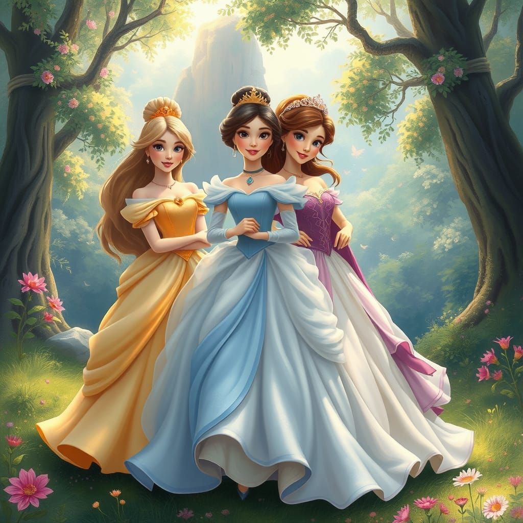 Disney Princesses in a Fairy Tale Landscape
