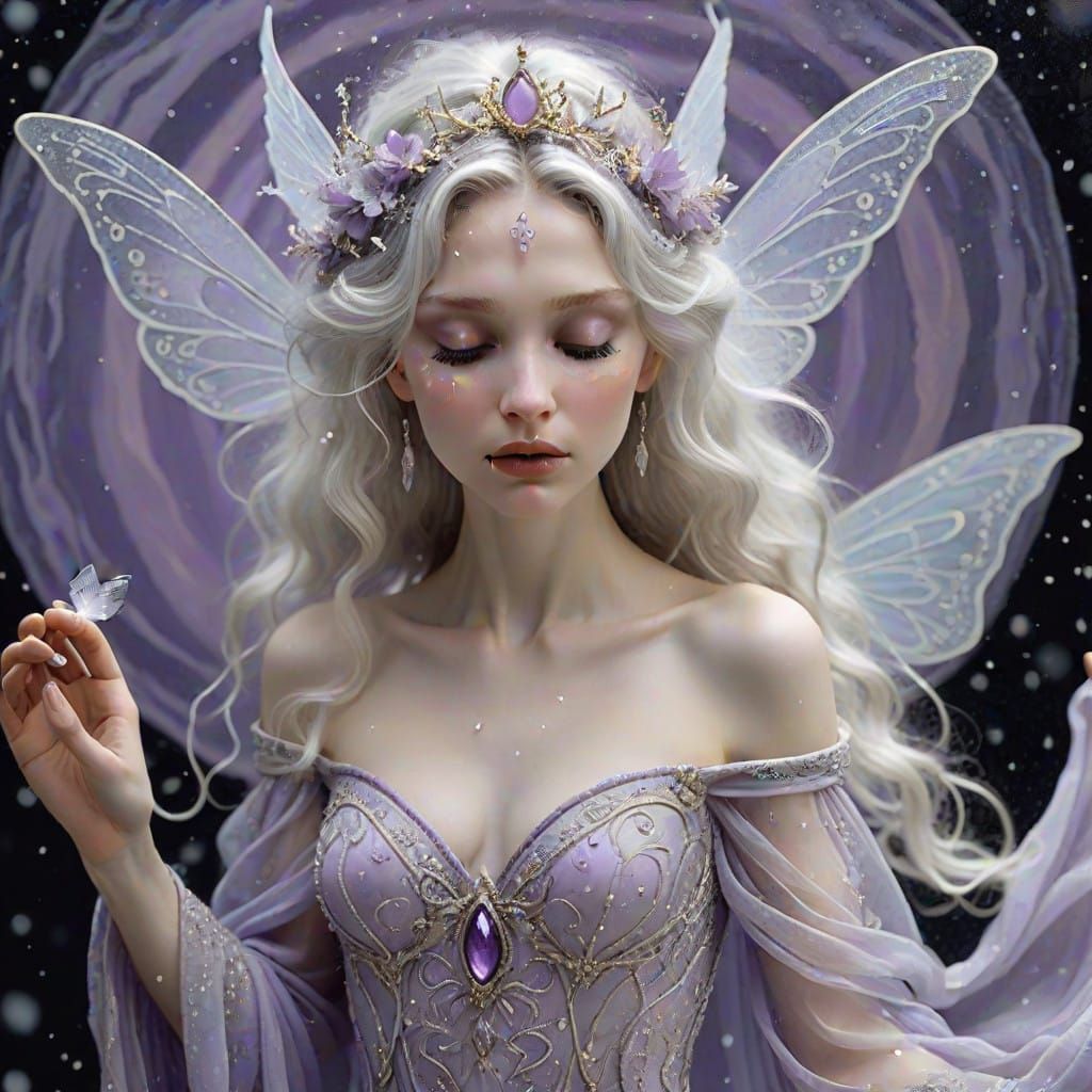 Ethereal Ice Queen Fairy in a Dreamy Landscape