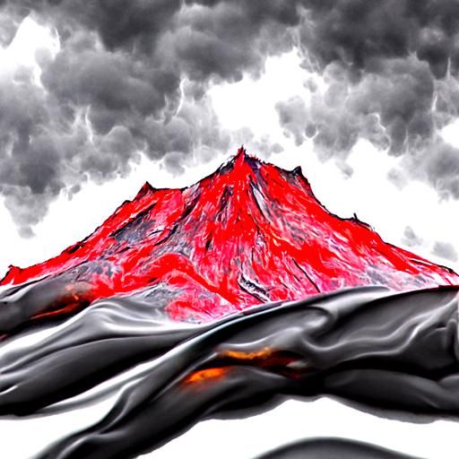 Volcanic Eruption: Red Lava Flows Down Dark Mountain