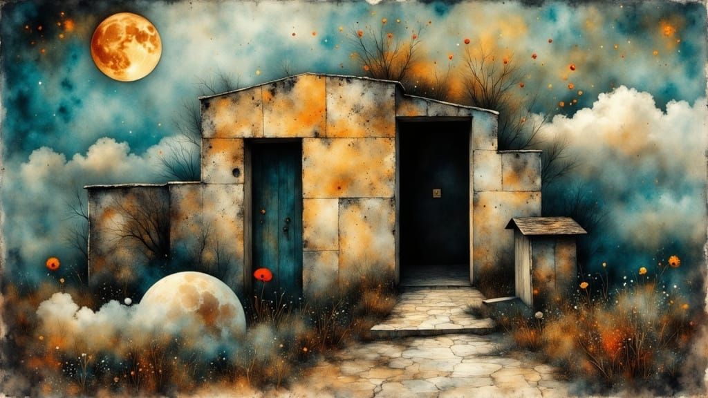 Surreal Door in Ink Storm: Optical Illusion Art