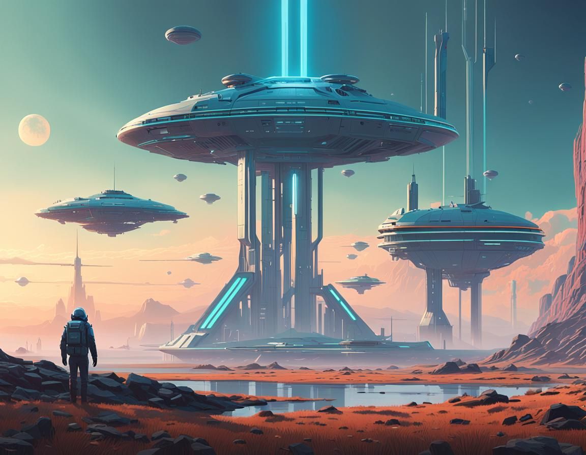 Surreal Sci-Fi Landscape with Ethereal Beauty