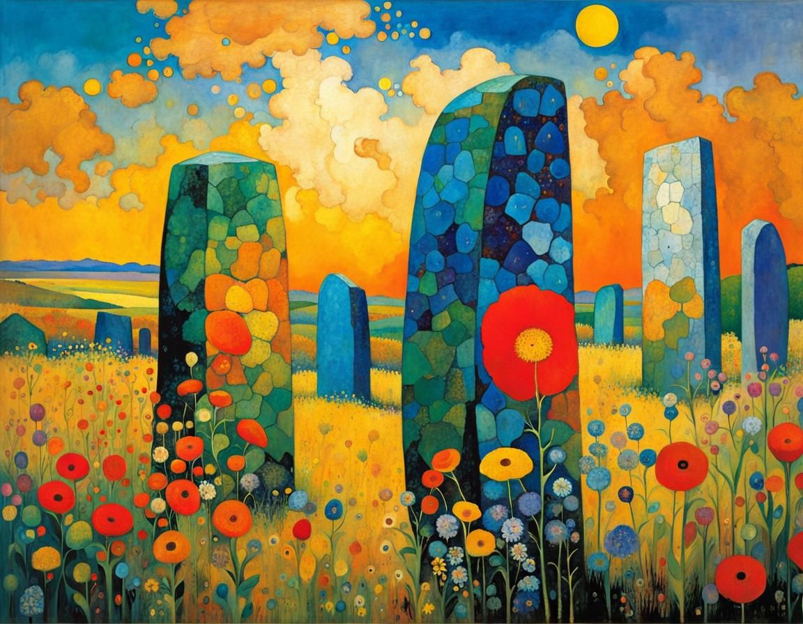 Standing Stones in Wildflowers, Impasto Cubism