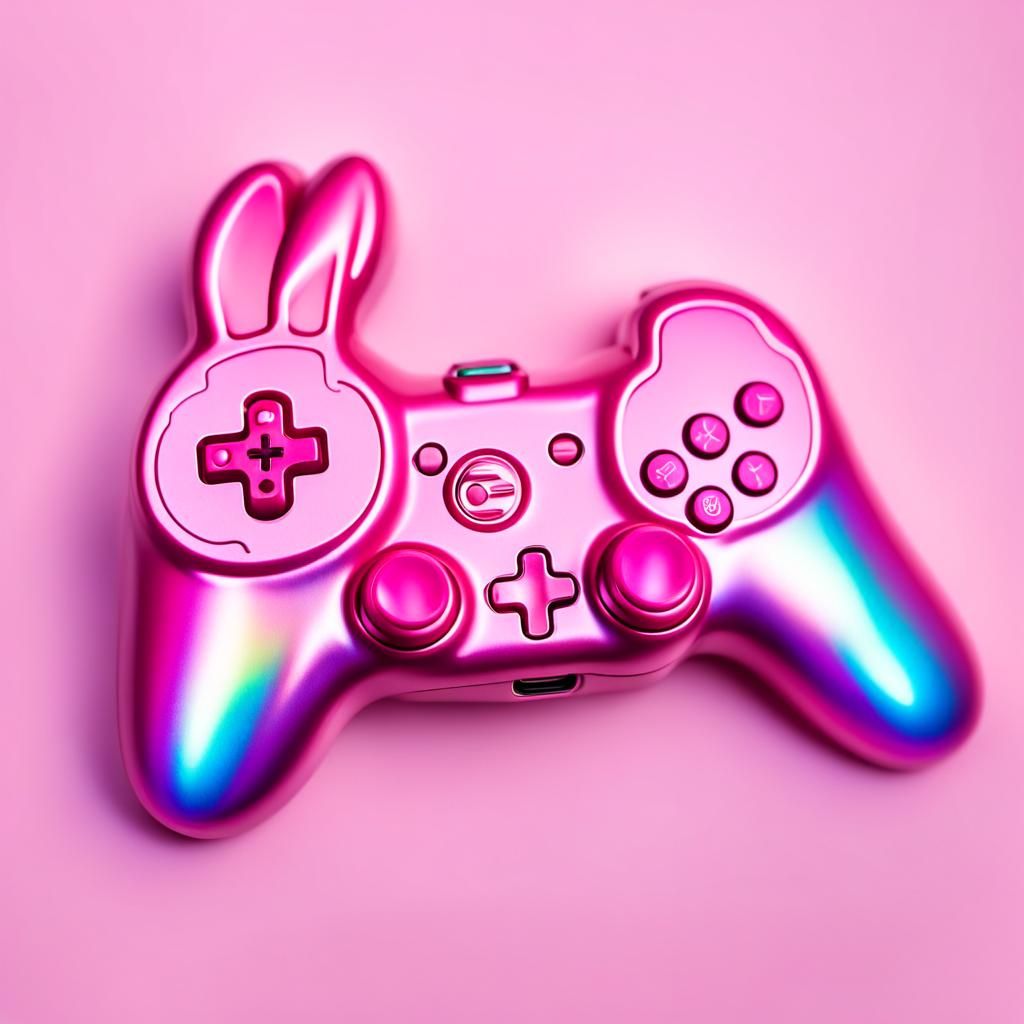 Pastel Pink Bunny Game Controller in Photorealistic Style