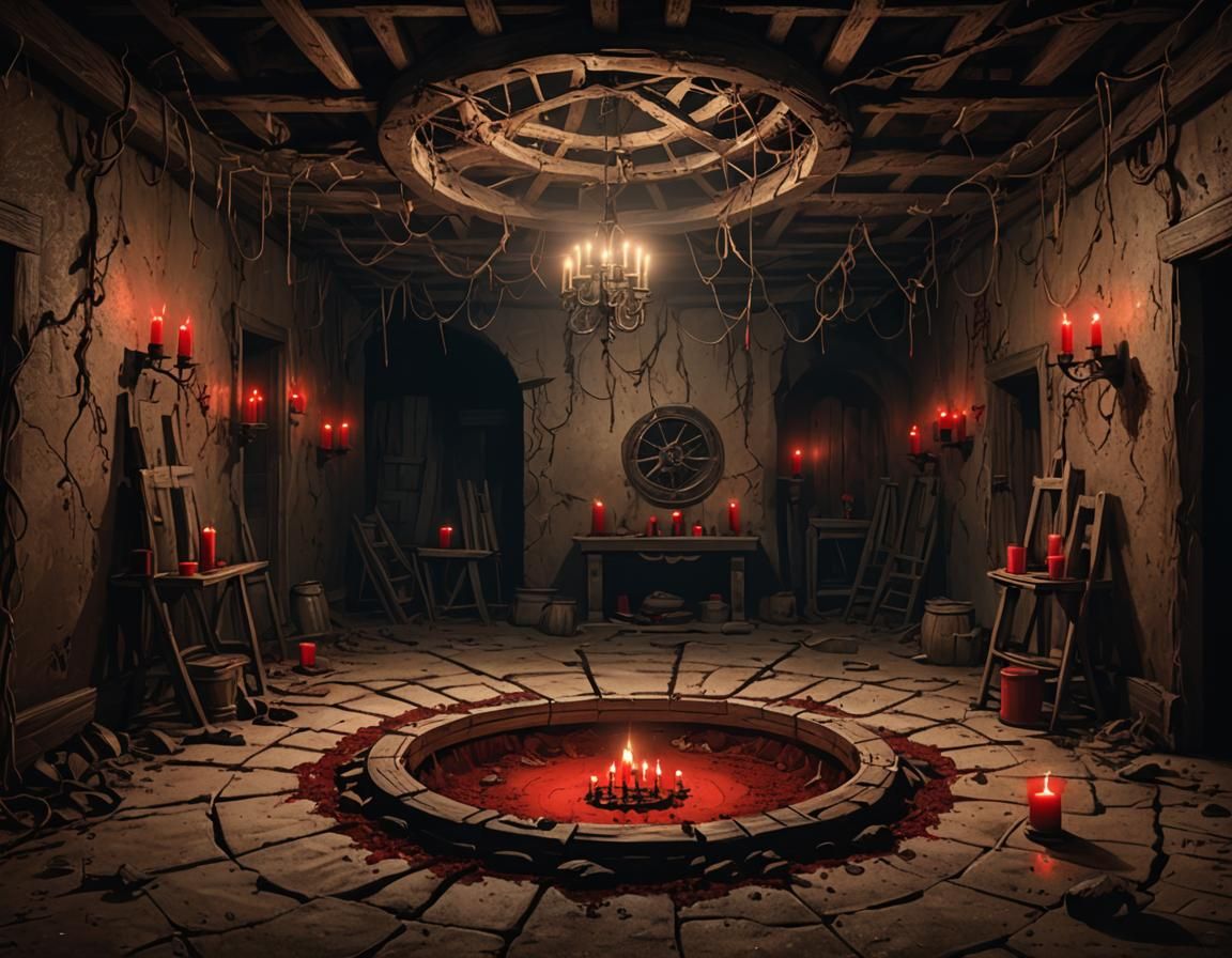 Creepy Underground Basement with Ritual Circle
