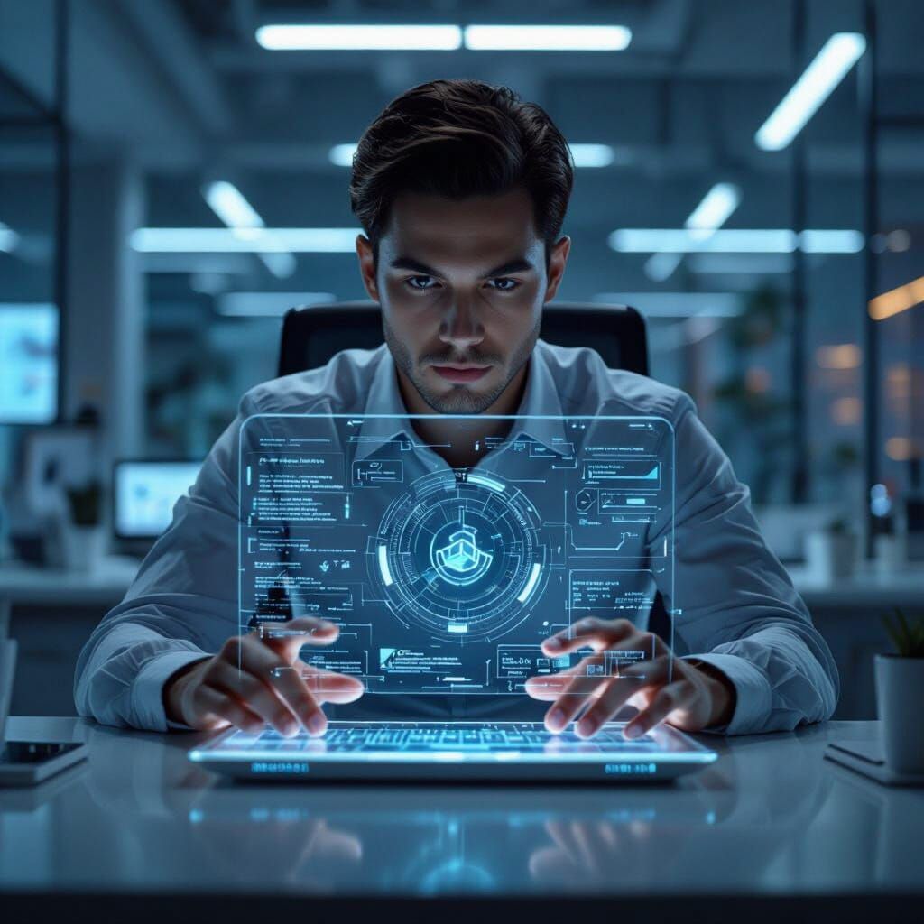 Futuristic Laptop in Modern Office in Minimalist Style