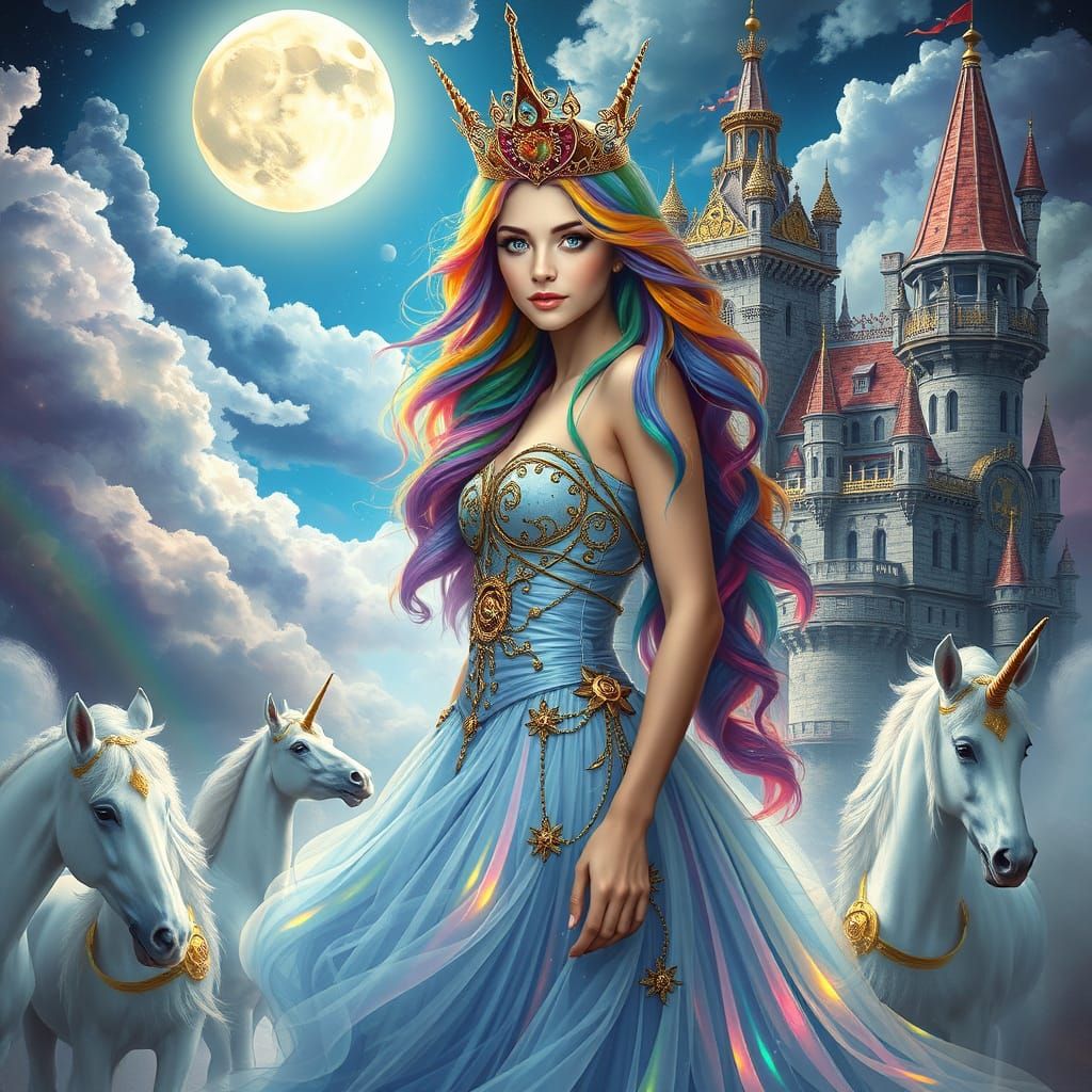 Ethereal Empress of Unicorns in Rainbow Castle