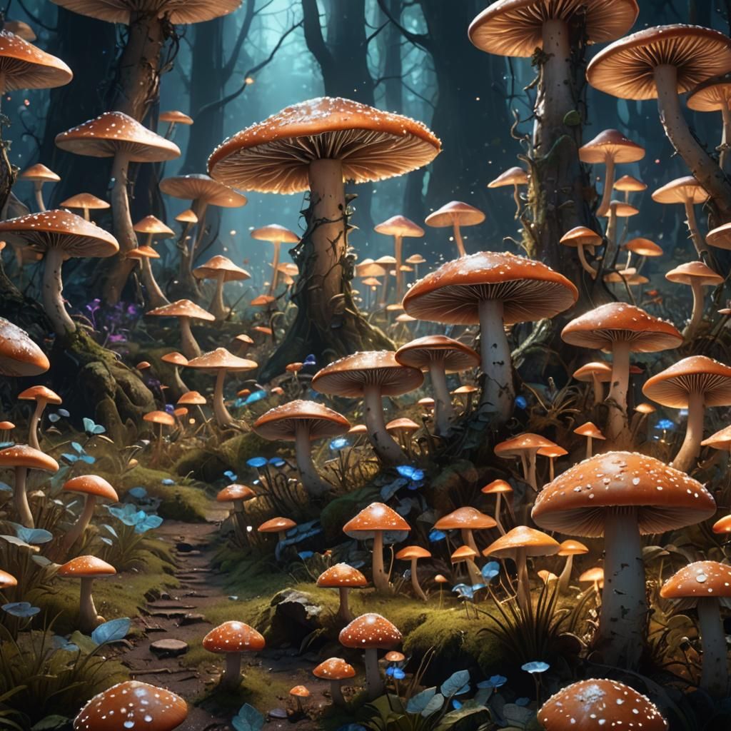 Luminescent Mushroom Forest with Magical Lighting