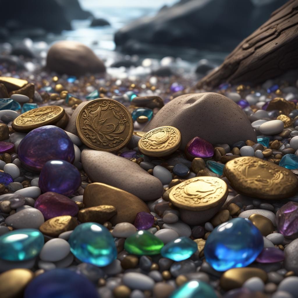 Gems and Gold on a Rocky Beach