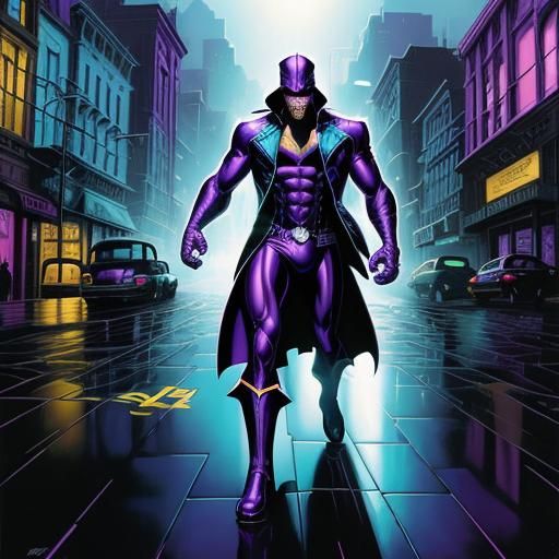 Rainbow Gothic City Street in Comic Book Style