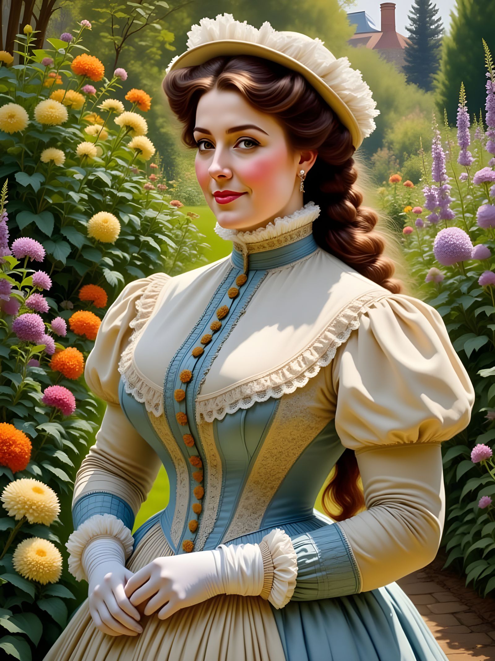 Victorian Woman in Garden, Impressionist Style