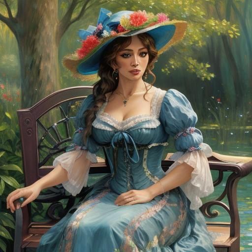 Happy Aristocrat in Neoimpressionist Art Nouveau Park