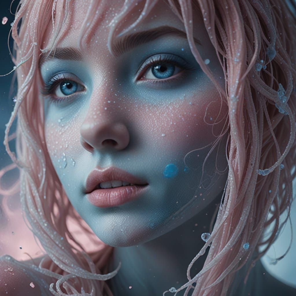 Celestial Ghost Emerge from Pink Foam in Softbox Light