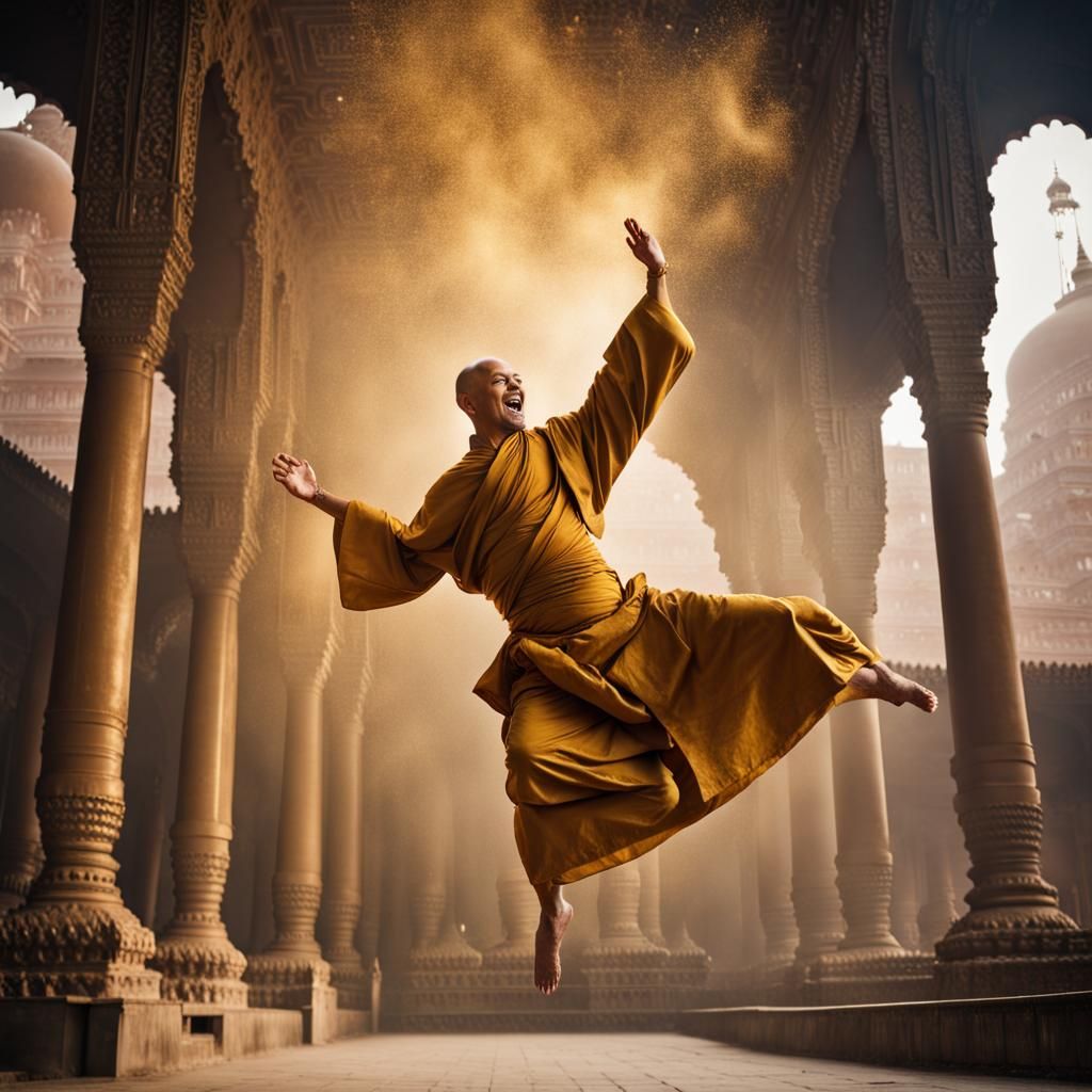 Monk's Leaping Kick Near Monastery