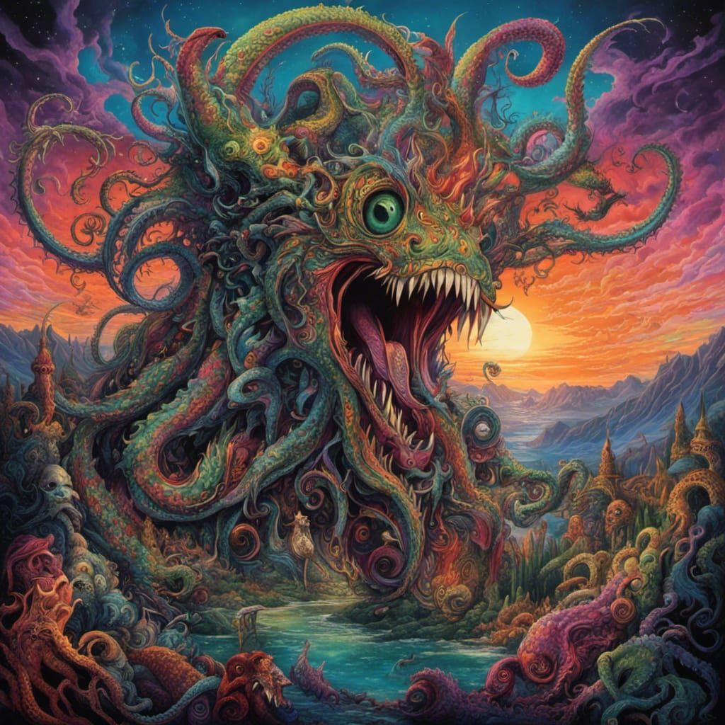 Lovecraftian Beast in Gothic Graffiti Art Style