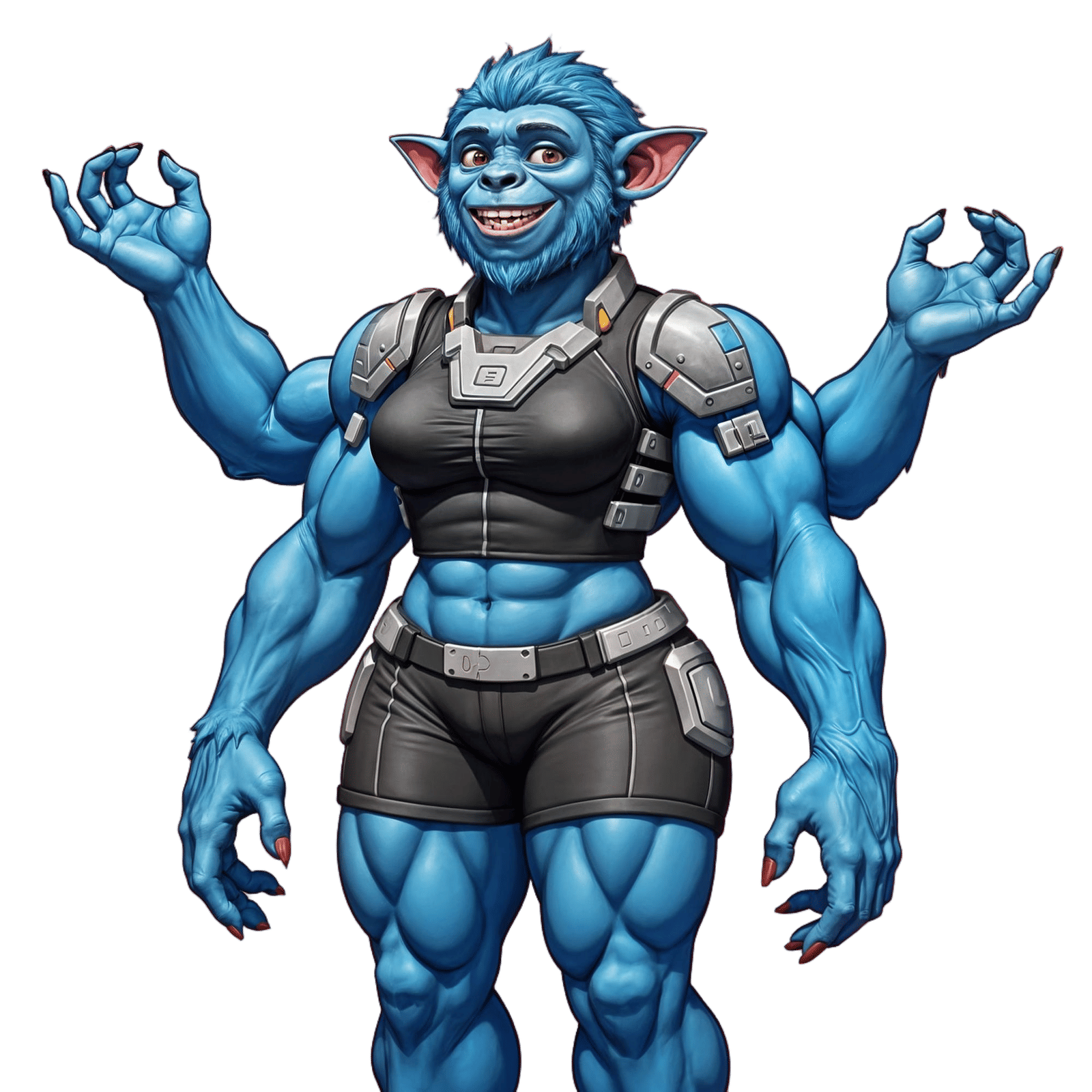 Futuristic Blue Ape-Like Creature with Four Arms