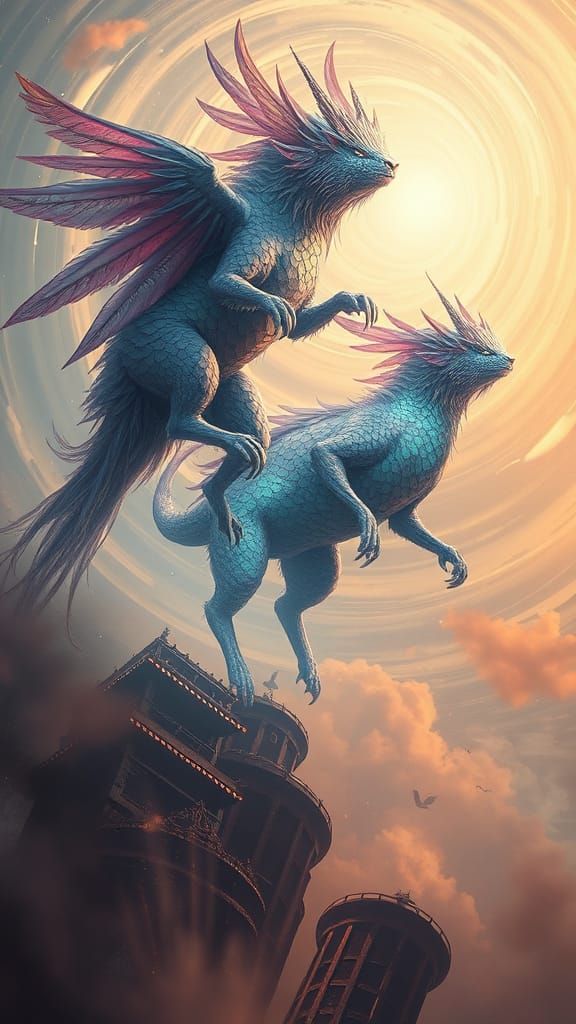 Surreal Ascension of Iridescent Beings in a Dreamlike Atmosp...