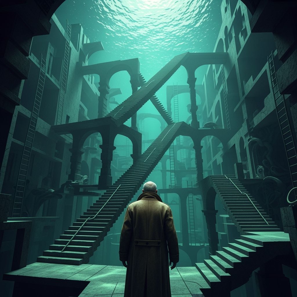 Surreal Stairway Labyrinth in Noir Style