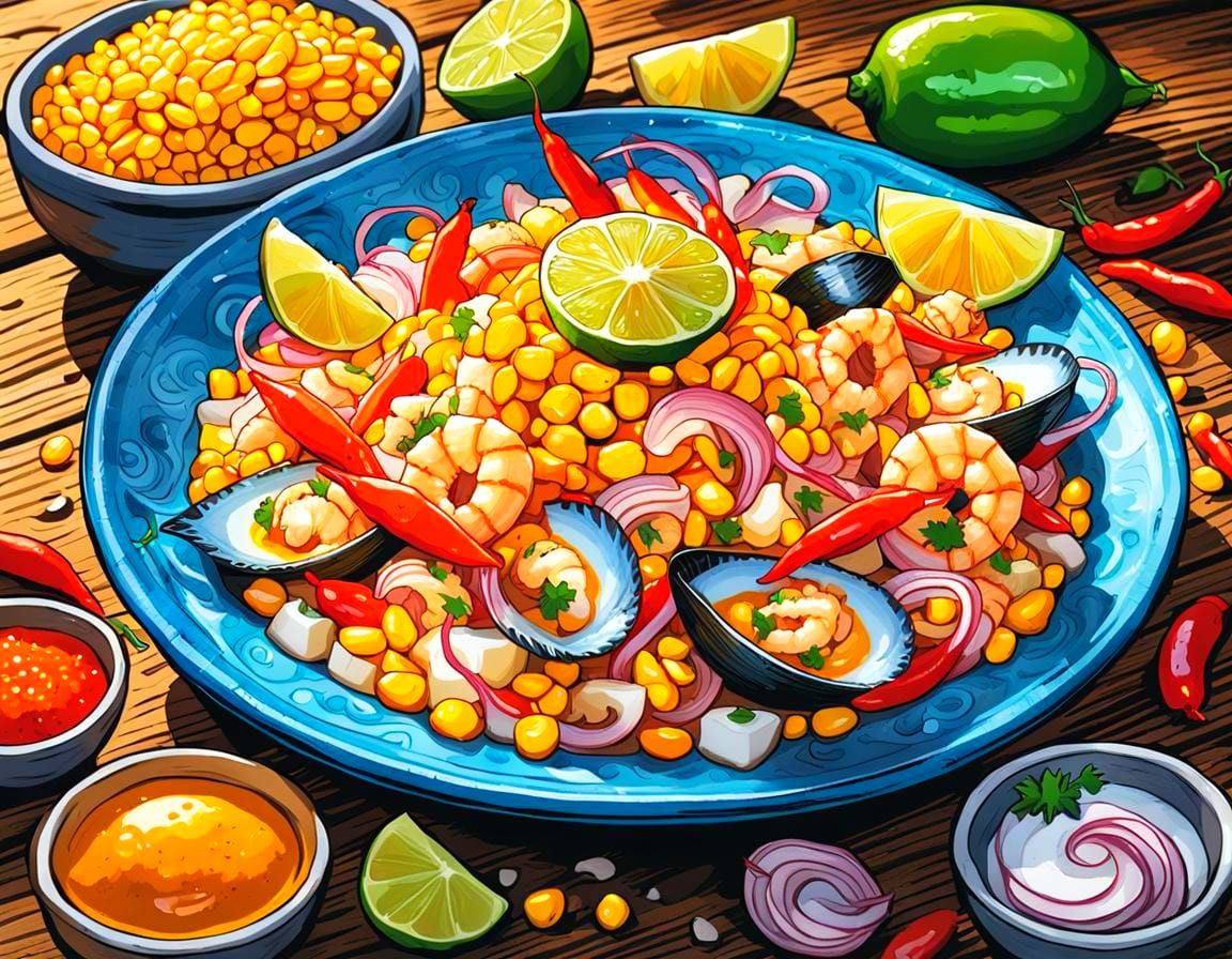 Peruvian Ceviche in Comic Book Art Style