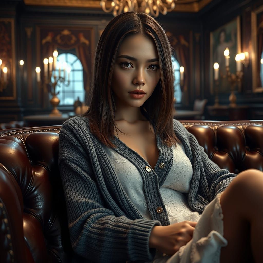 Sleek Woman in Luxury Mansion Elegance