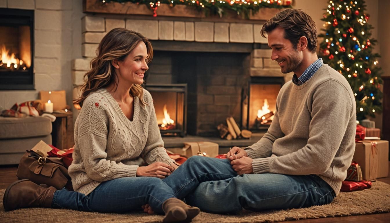 Romantic Christmas Scene as Impressionist Oil Painting