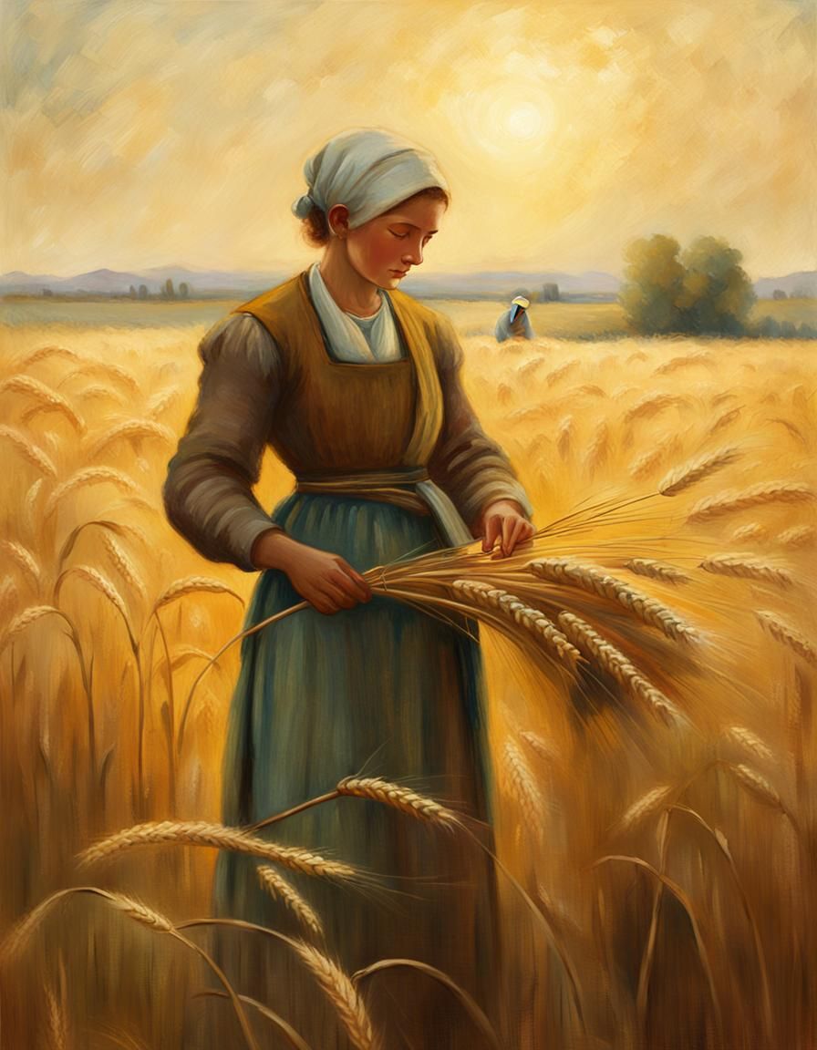 Golden Wheat Field: A Rustic Oil Painting