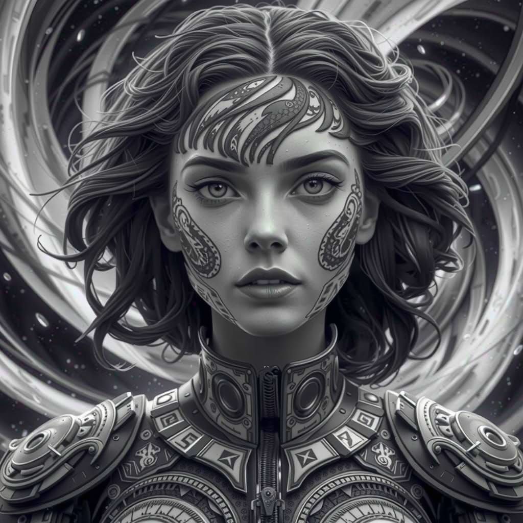 Hyperrealistic Seductress in Futuristic Landscape