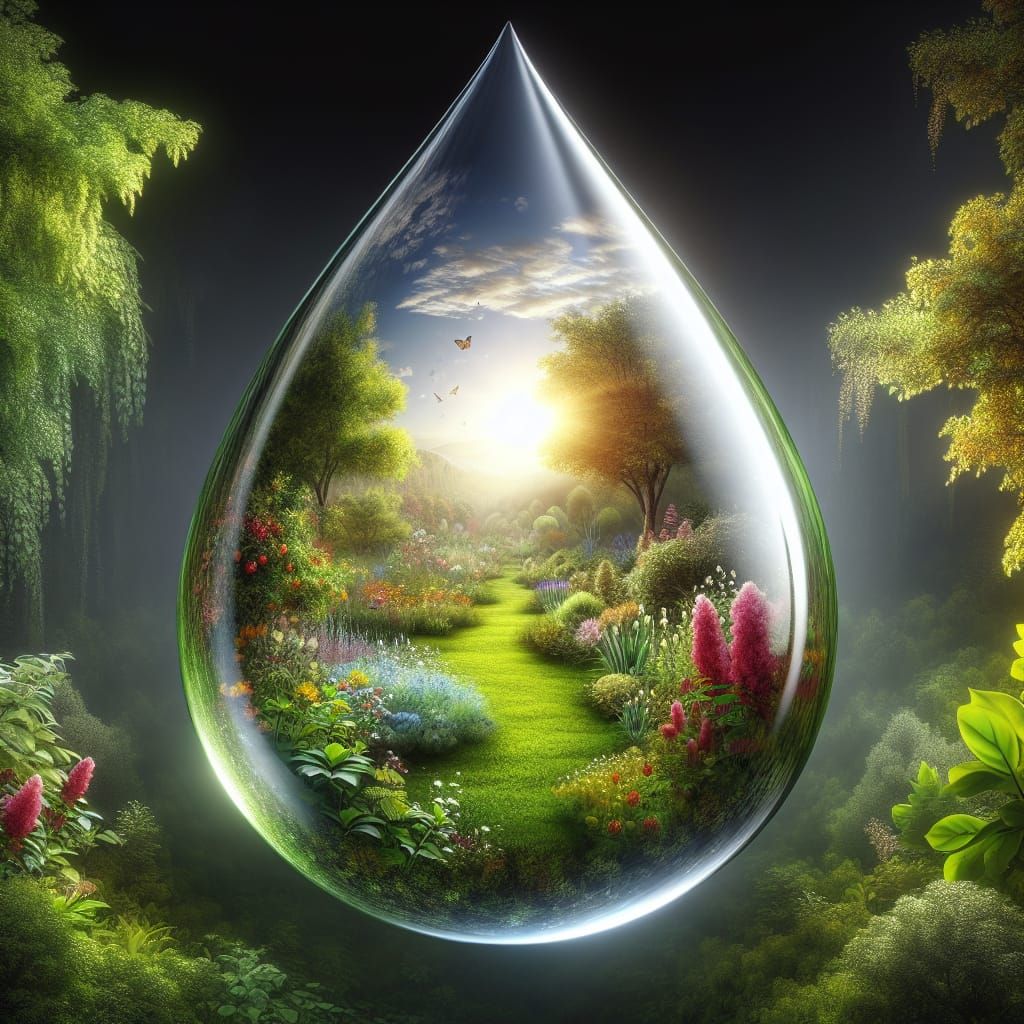 Hyperrealistic Garden of Eden Reflected in a Tear