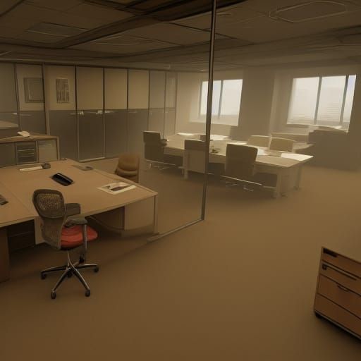 Depressing Beige Office Space in Digital Matte Painting