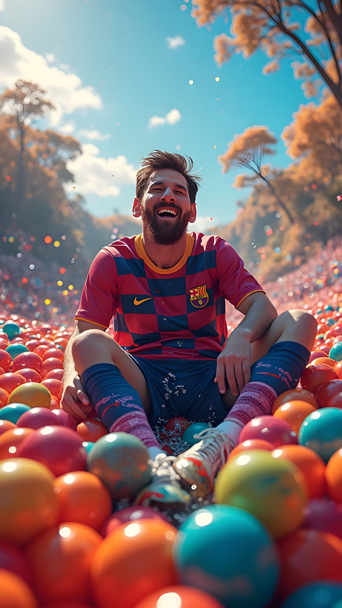 Messi in Ball Pit: Detailed Fantasy Art