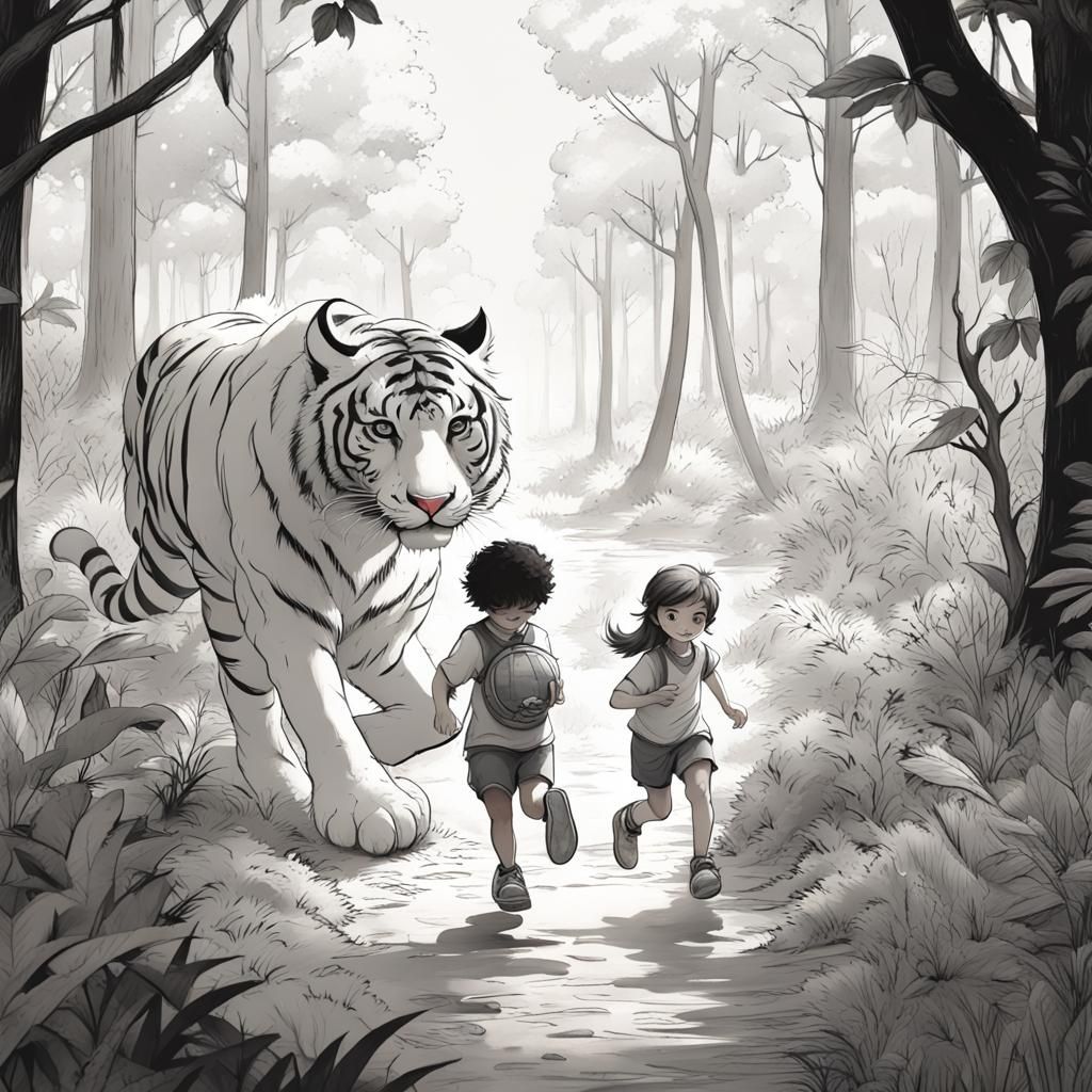 Child and Tiger Play: Children's Book Illustration
