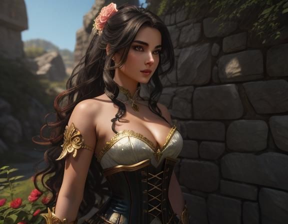 Fantasy Fairy with Rose and Feathers, Hyperdetailed