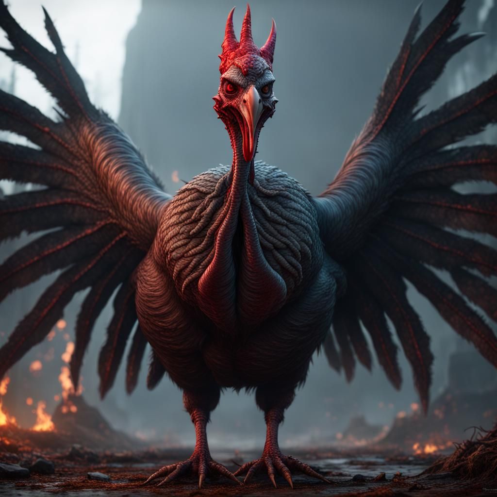 Demonic Eldritch Turkey: Detailed Matte Painting