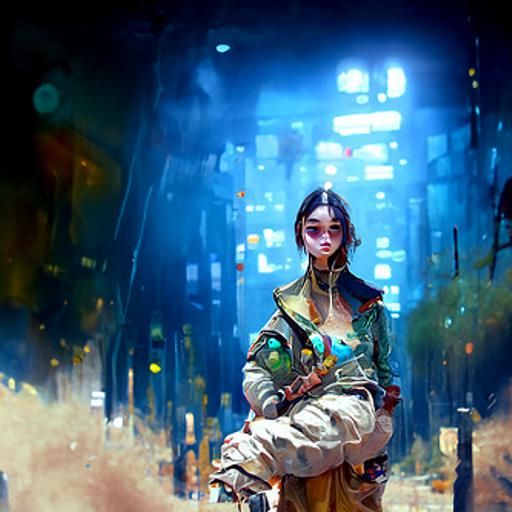 Cyberpunk Girl Portrait in Apocalyptic Rose Light