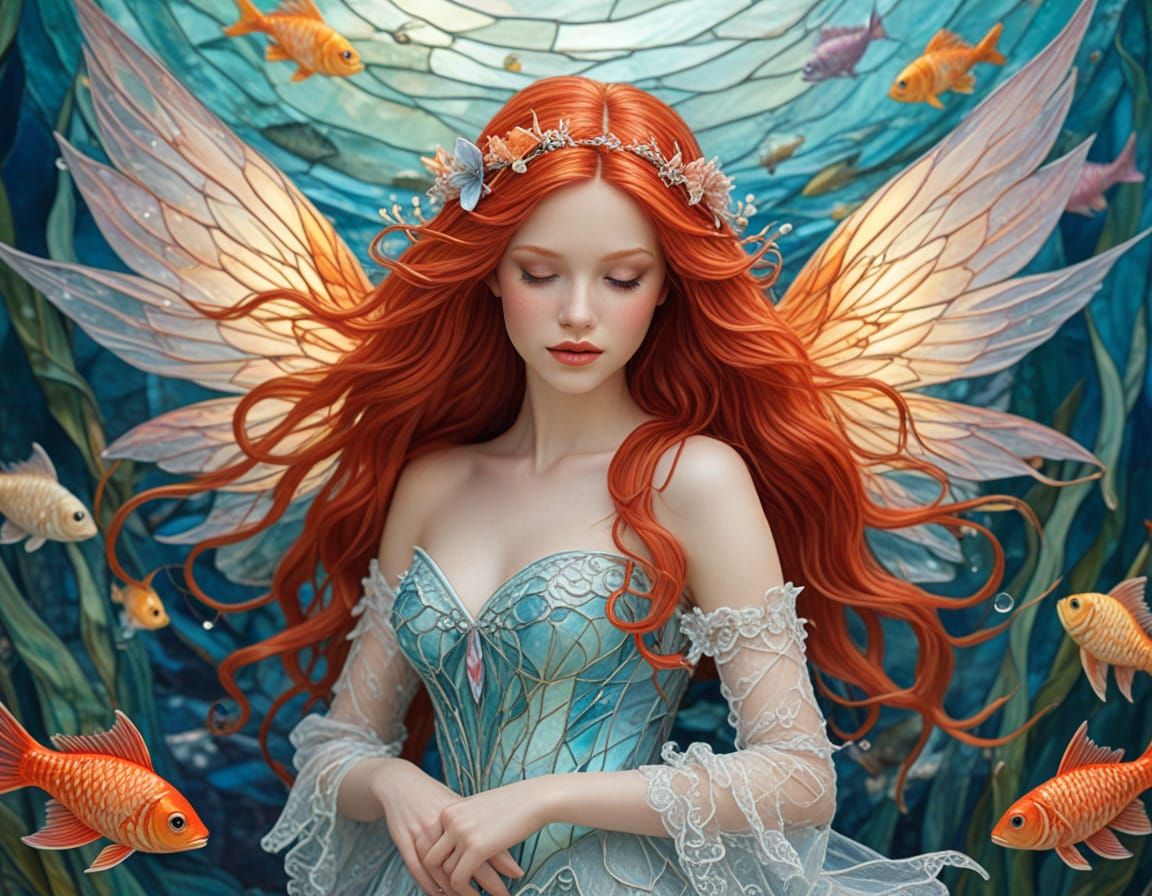 Stained Glass Sea Fairy with Flowing Tail