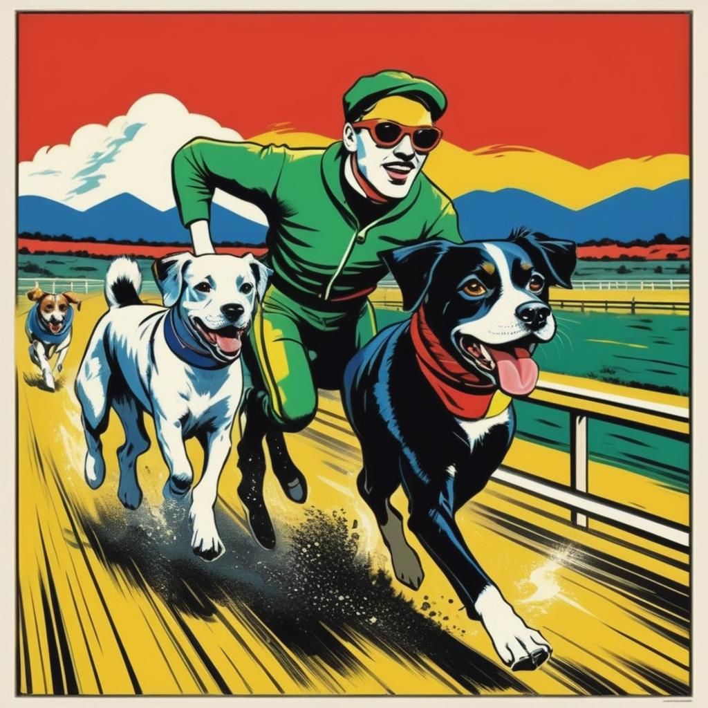 Dog Running Race in Vintage Pop Art Style