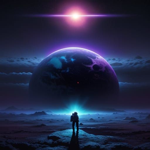 Astronaut on Alien Planet with Glowing Flora