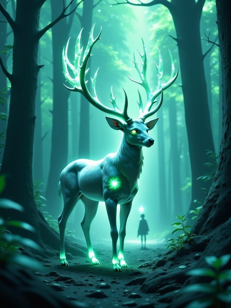 Ethereal Deer Guide in Enchanted Anime Forest