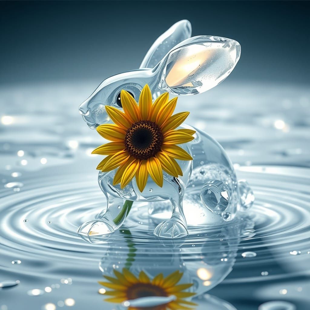 Surreal Water Rabbit Emerges from Shimmering Silver River in...