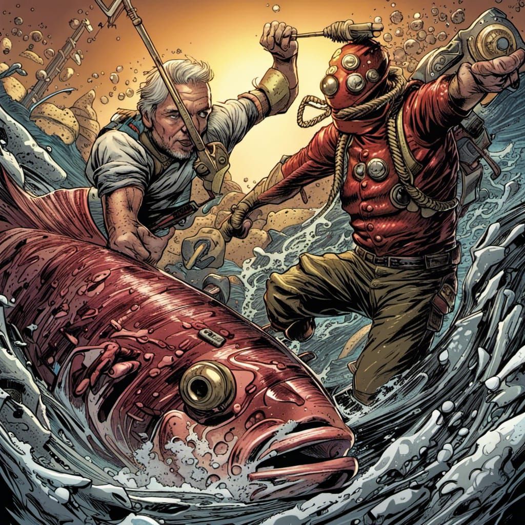 Detailed Comic Art of a Fishman Character