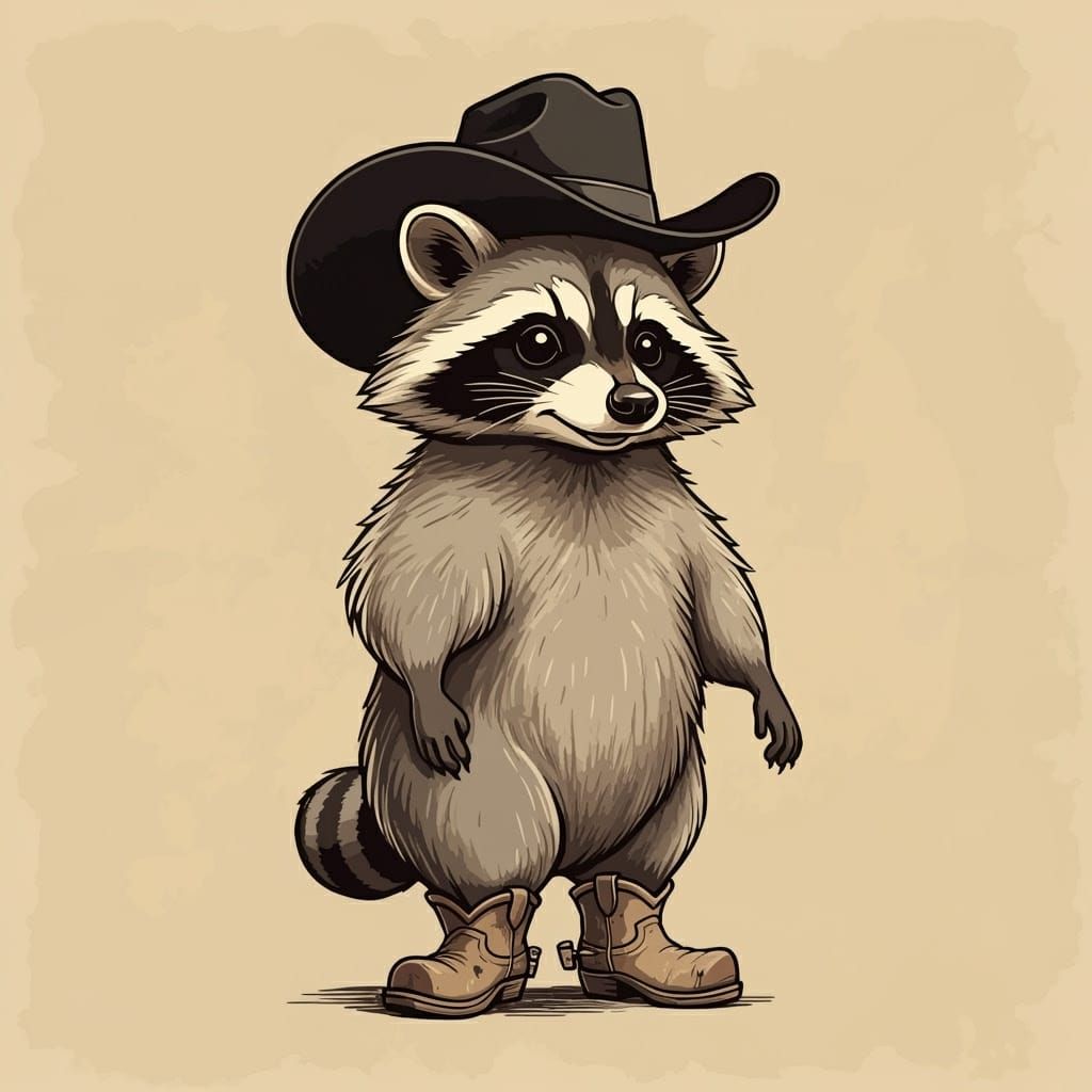 Whimsical Raccoon in Cowboy Hat Embodies Playful Spirit