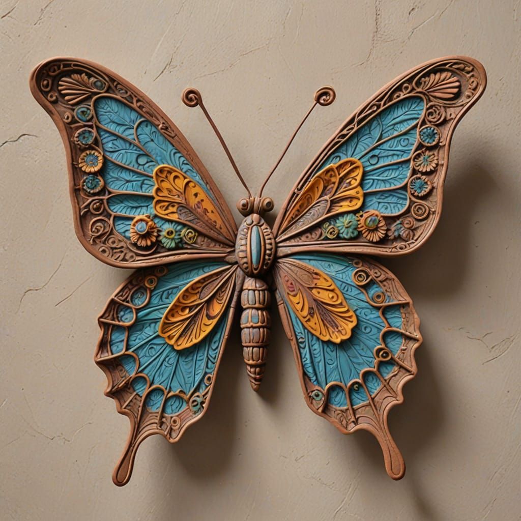 Intricate Clay Butterfly Sculpture