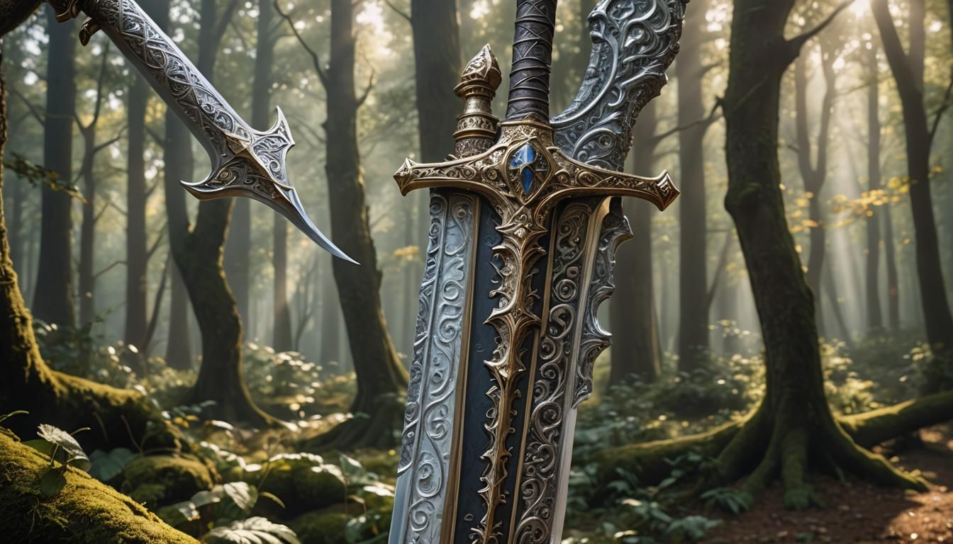 Ethereal Medieval Sword in Ancient Woodland