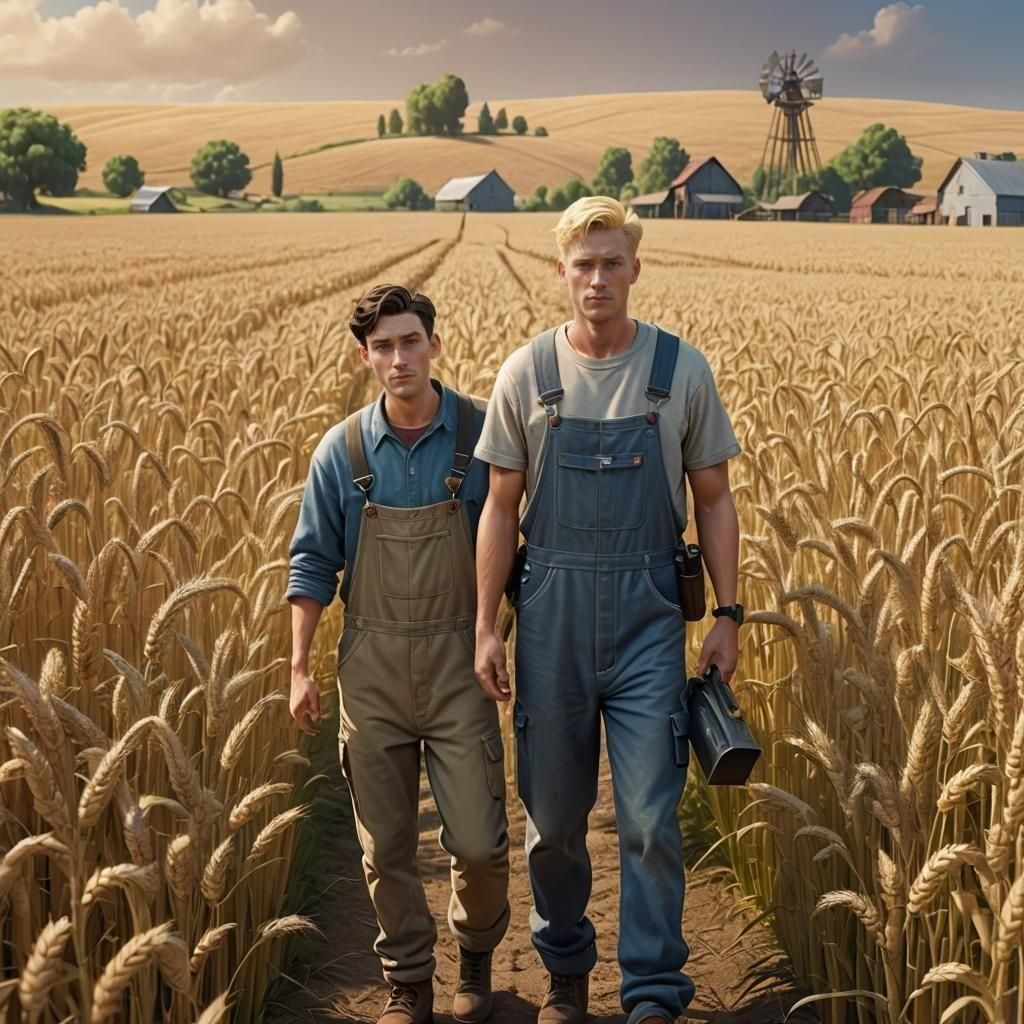 Two Men Arrive at Wheat Farm: Pixar Style