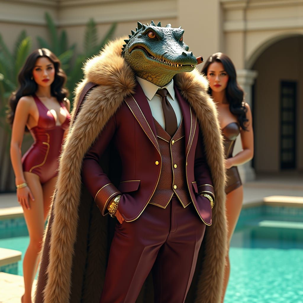 Crocodile Man in Burgundy Suit, 3D Anime Art