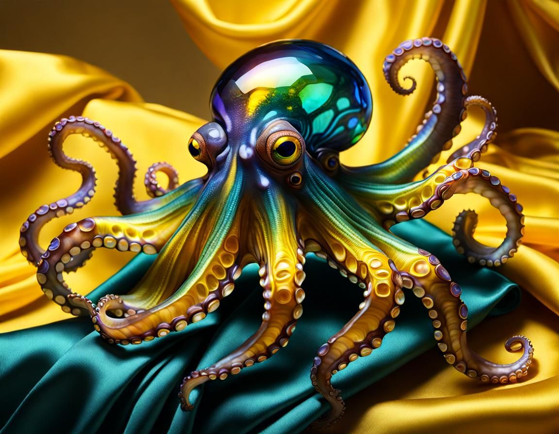 Blown Glass Octopus on Silk Drape