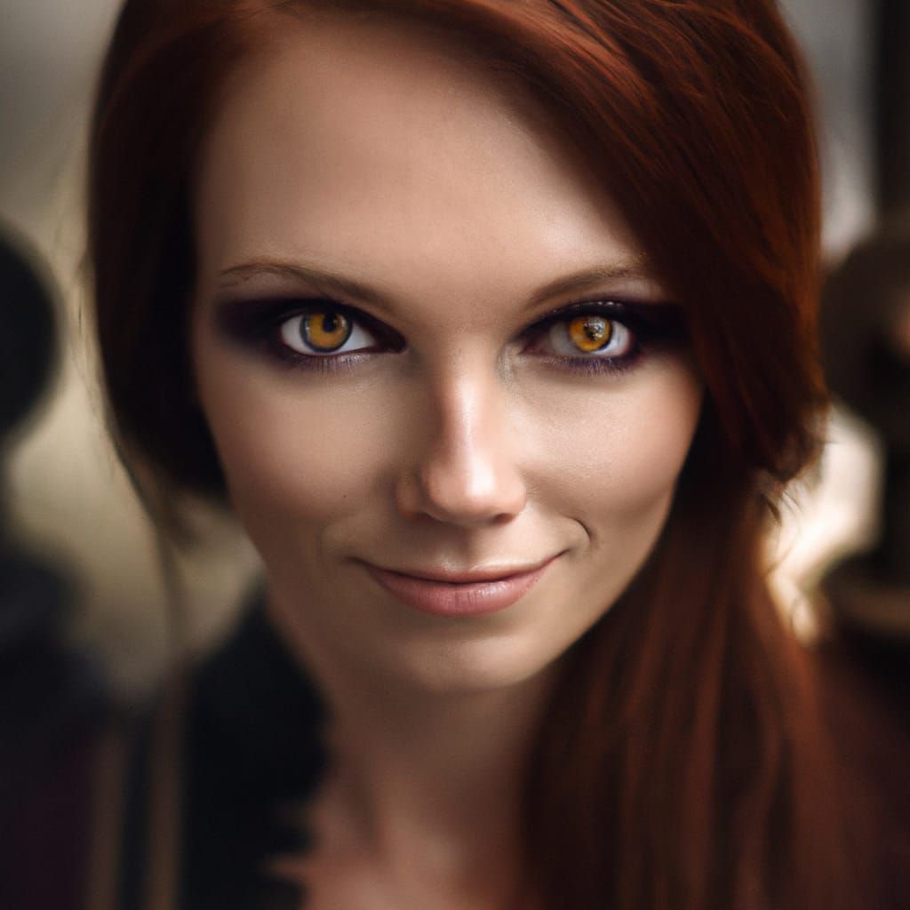 Dieselpunk Woman with Auburn Hair and Violet Eyes