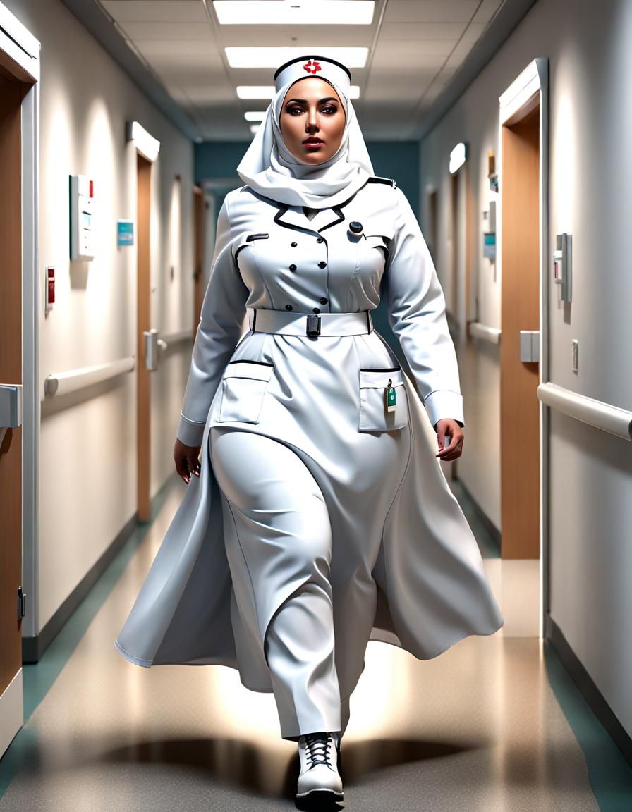 Determined Nurse Rushing Down Hospital Corridor